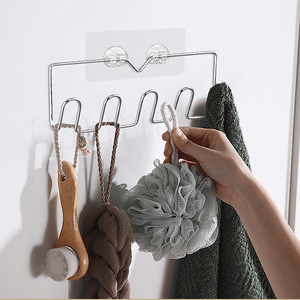 Stainless Steel Coat <b>Hooks</b> 5 <b>Hooks</b> Wall Mounted Punch Free For Bathroom <b>Kitchen</b> Towel Hat Storage - Product Image 2