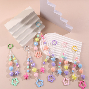 Chaîne de téléphone en perles acryliques colorées en forme de cœur et d'étoile, <span class=keywords><strong>pendentif</strong></span> de sac tendance <span class=keywords><strong>pour</strong></span> téléphone <span class=keywords><strong>portable</strong></span>, sac à main, sac à dos, breloque de téléphone étoile bleue - Product Image 4