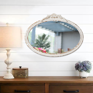 Casa fatta a mano bianco ovale specchio Espejos ornamenti stile francese lusso intagliato cornice in legno rustico specchio <span class=keywords><strong>da</strong></span> <span class=keywords><strong>parete</strong></span> - Product Image 5