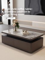 Table basse moderne minimaliste de style italien, en pierre d'ardoise, avec cadre en bois massif, design élégant pour salons de petite taille