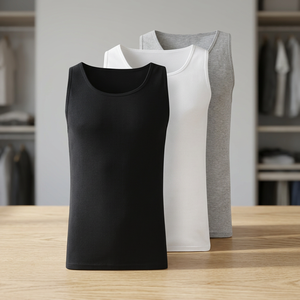 Camisetas de Punto de Color Sólido para Hombre, Cuello Redondo, Sin Mangas, Estilo Casual, Negro, Blanco, Gris - Product Image 4
