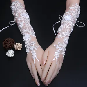 2023 gelin düğün etiket eldiven suda çözünür dantel çiçek şekilli elmas kanca parmak uzun gelin eldiven