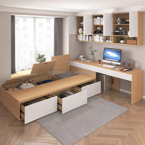 Meubles de chambre modulaires personnalisables et économiques, lit de rangement en bois avec bureau, armoires murales et étagères pour appartements studios - Product Image 2