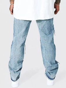 Casual patch spliced en difficulté jeans lavé fermeture éclair pantalones de hombre jeans - Product Image 2