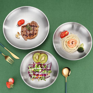 Plato de cena de acero inoxidable, bandeja redonda <span class=keywords><strong>para</strong></span> servir postre, ensalada, plato de doble capa, platos de vajilla <span class=keywords><strong>para</strong></span> comida - Product Image 4