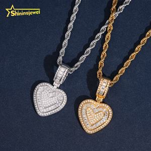 Pengiriman Lokal cepat 925 perak Hip Hop bagus Moissanite berlian hati es keluar liontin - Product Image 4