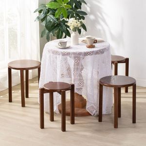 Solid wood <b>stool</b>, stackable round <b>stool</b> for home use, suitable for living room and dining room, <b>storage</b>, stackable bench, - Product Image 2