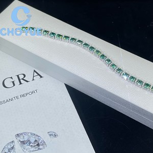 Pulsera de tenis de lujo de plata 925 con moissanita azul verdosa de corte esmeralda, chapada en rodio, joyería fina estilo Hip Hop, pasa el probador de diamantes GRA - Product Image 4