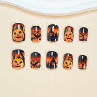 Kit de Faux Ongles Gothiques en Gros pour Halloween, Motifs Cimetière, Dégradé Bleu, Paillettes, Croix Funéraire, Arbre Nu, Corbeau, Chauve-souris, à Coller, en Vrac