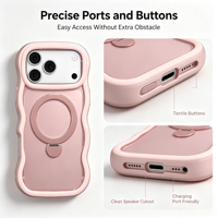 Coque Mignonne à Bords Ondulés avec Anneau Rotatif à 360° Antichoc en TPU+PC pour iPhone 18/17/15 Pro Max – Vente en Gros, Logo Personnalisé OEM