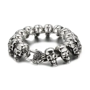 Kalen Groothandel Skull Link Armband Ketting Heren Rvs Grote Biker Gothic Stijl Hooggepolijst