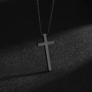 Collar con colgante de Cruz Negra de acero inoxidable, joyería para hombre, Collar chapado en oro blanco con Biblia de Jesús para hombre - Product Image 3