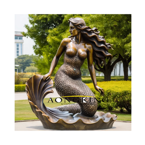 Belle sirène faisant du yoga statue extérieure bronze sculpture en cuivre de sirène - Product Image 3