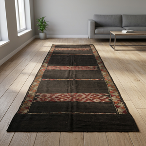 Bedouin Handmade Kilim Rug Geometric Pattern Black Red Wool Acrylic Flat Pile Rectangle Home Decor Hallway Use - Product Image 6