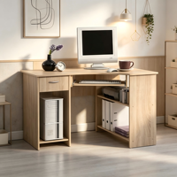 Bureau d'ordinateur de jeu en bois massif en forme de L de 118 cm avec éclairage LED, plateau pour clavier et rangement CPU pour la maison, le bureau et les jeux