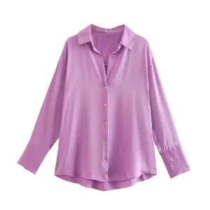Spring Fashionable Casual Long Sleeved Candy Color High Quality Oversize Sleep Blouse Shirts