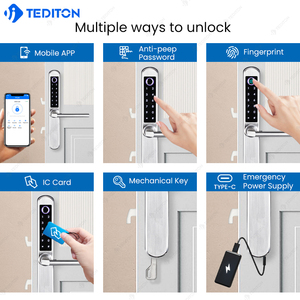 Tediton cerradura inteligente khóa cửa trượt cửa kính trượt chốt khóa cửa hai mặt khóa với các phím Kính - Product Image 2