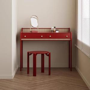 Mesa de Maquillaje Minimalista de Ratán Guji Roja con 2 Cajones, Tocador con Almacenamiento, Mueble para Dormitorio - Product Image 1