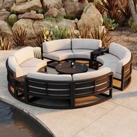 Outdoor-Sofa-Bank-Kombination aus Teakholz und Rattan, Wasserfest, Sonnenschutz, Bogenförmig für Garten, Innenhof, Balkon, Outdoor-Möbel