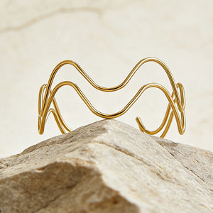 Punk Double Layer Wave Open Irregular Metal Upper <b>Arm</b> <b>Cuff</b> Statement Unique Adjustable <b>Arm</b> Bangle For Women Daily Wear - Product Image 3