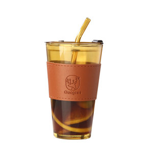 แก้วกาแฟ 450 มล. พร้อมปลอกหนังและหลอดดูด แก้วทนความร้อน 350 มล. พร้อมหูจับหนัง ผลิตในจีน - Product Image 6