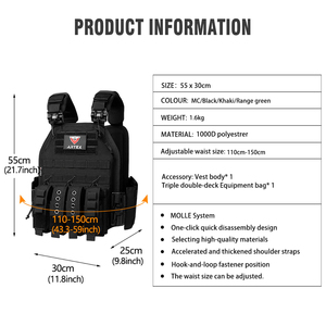 Gilet Tactique Noir Molle Porte-Plaques Respirant avec Système de Libération Rapide, OEM ODM, Logo Personnalisé, Direct Usine - Product Image 2
