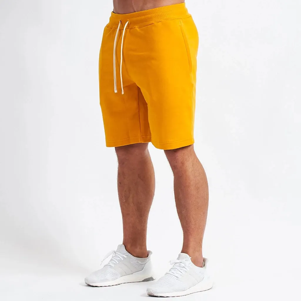 QYOURE MS24 Custom Brand Schwarz Gelb 100% Baumwolle Sports Gym Workout Fitness Herren Shorts