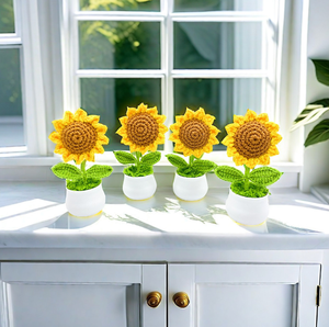 Uncinetto fiori di girasole piante artificiali in vaso Bonsai a mano ornamenti di san valentino regali uncinetto girasole - Product Image 2