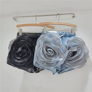 3D Large Flowers New A-line <b>Skirts</b> Women's High-waisted Denim <b>Skirt</b> With Lined Safety Shorts Fashion - Product Image 1