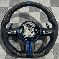 Volant de voiture en cuir et fibre de carbone bleue adapté aux BMW F25 F10 F11 F18 F07 F49 F39 F25 F26 F01 F20 F30 F15 F16 F21 F22