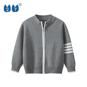 Printemps et automne mode <span class=keywords><strong>garçon</strong></span> couleur unie fermeture éclair simple cardigan <span class=keywords><strong>pull</strong></span> respirant - Product Image 2