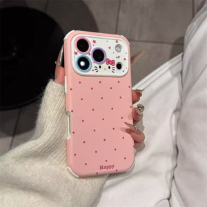 Colorful <b>Camera</b> cute KT cat Polka Dot pattern Soft Mobile phone case for <b>iPhone</b> 17 16 15 pro max Cartoon Shockproof back <b>cover</b> - Product Image 3