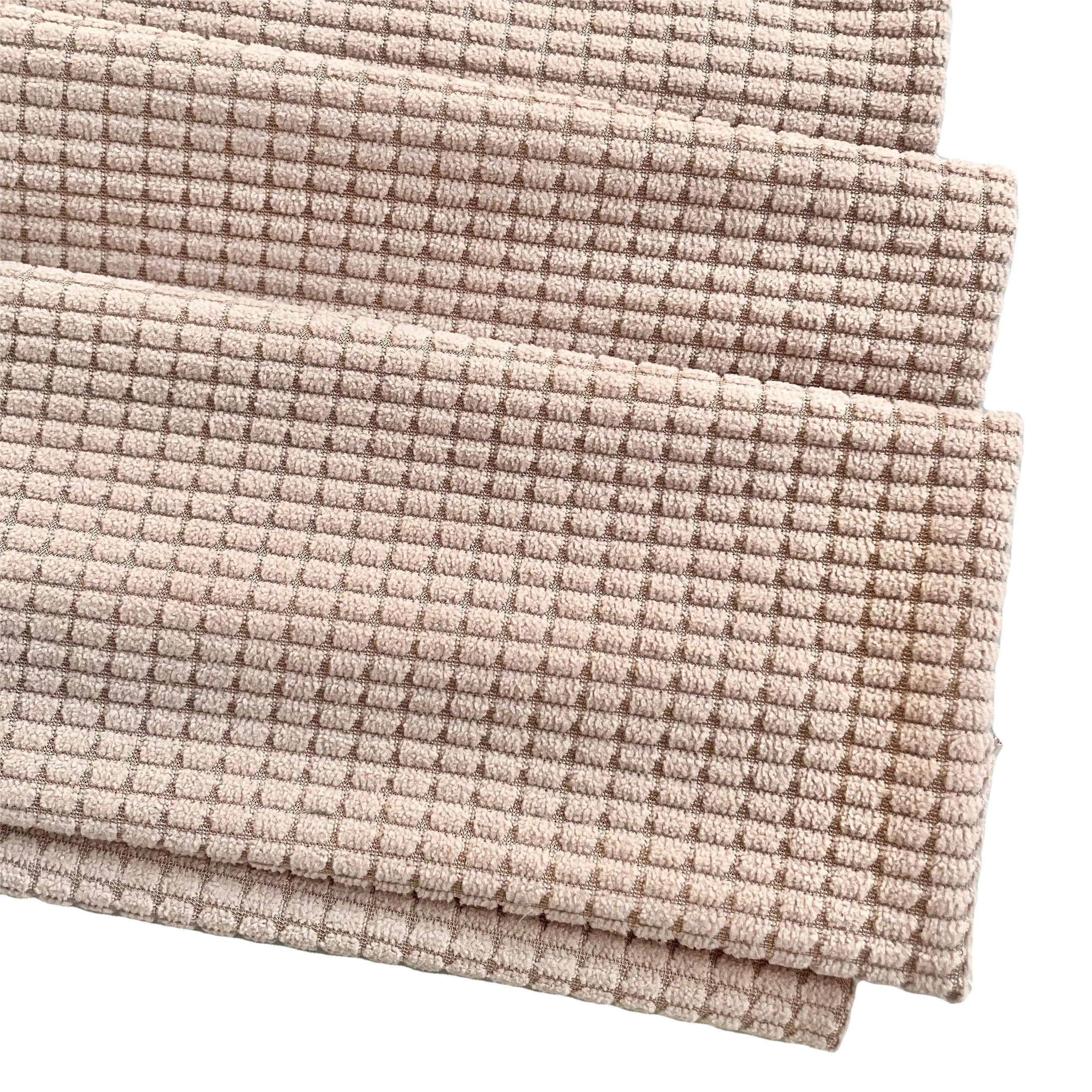 Vente chaude polyester grains de maïs gaufré chaîne tricot tissu élastique treillis polaire velours canapé oreiller oreiller tissu