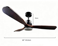 Ventilateur de plafond LED de luxe en bois massif de 60 pouces avec moteur DC et flux d'air puissant pour la décoration intérieure