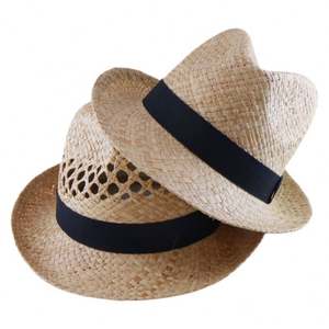 2025 New Arrival Summer Natural Hand Woven Raffia <b>Straw</b> <b>Fedora</b> Hat for Women Men Casual Travel Beach Vacation Sunshade Sun Hat - Product Image 1