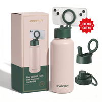 Bouteille d'eau au design innovant avec couvercle magnétique, sans BPA, 32 oz, anti-fuite, avec poignée de transport pour la salle de sport, le yoga et le sport
