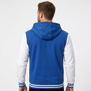 Chaqueta Varsity Azul Premium para Hombre Freandy Sports, Mangas Blancas con Rayas Bordadas, Cierre Frontal con Cremallera, Ropa Exterior Informal de Forro Polar - Product Image 2