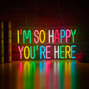 Insegna al Neon 'I'm so Happy You're Here' per Decorazione Murale, Luce al Neon LED Alimentata USB, Insegne Artistiche al Neon per Arredamento - Product Image 1