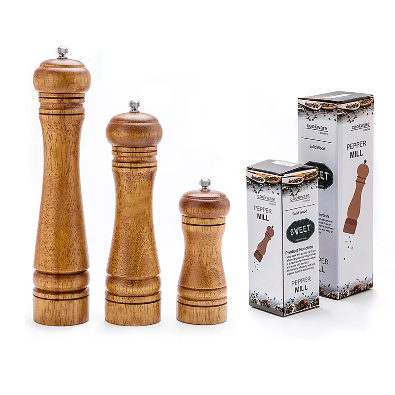 Hete Verkoop Acacia Hout Zout En Peper Grotere Molen Set Handmatige Graan Chili Kruidenshaker Peper En Zout Molens