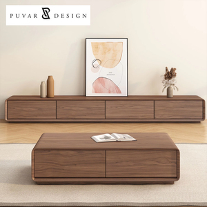 Ensemble Moderne <span class=keywords><strong>Meuble</strong></span> TV et Table Basse en Bois Massif pour Salon, <span class=keywords><strong>Meuble</strong></span> TV sur Pied en Bois avec Rangement Multi-<span class=keywords><strong>Tiroirs</strong></span> - Product Image 1