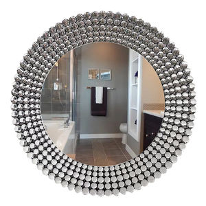 Miroir mural rond en <span class=keywords><strong>cristal</strong></span> concassé de style contemporain pour chambre à coucher, avec cadre fait main, vente chaude - Product Image 2