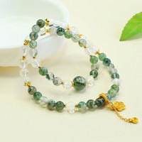 Bracelet double cercle en agate mousse naturelle Aiyu, perles de quartz clair, vente en gros, e-commerce en direct S5072506