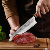 Couteau Santoku japonais forgé pour chef, manche en bois de rose, couteau de cuisine artisanal en acier inoxydable martelé, couteau à découper le bœuf