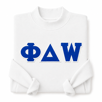 Sweat-shirt à col rond en chenille brodé sur mesure avec application de trois lettres grecques pour cadeau d'initiation universitaire ou de fraternité