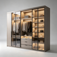 Armoire coulissante moderne en bois de haute qualité avec éclairage LED, portes en verre, personnalisation complète pour la maison et la chambre