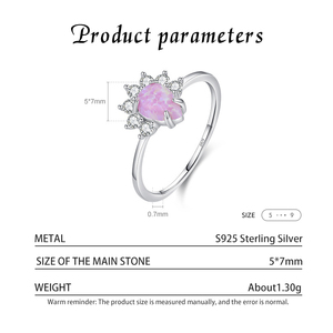 Flower pink <b>Opal</b> <b>Ring</b> 925 Sterling <b>Silver</b> Prong Setting Round Brilliant Cut Diamond Women's Romantic Engagement <b>Ring</b> - Product Image 3