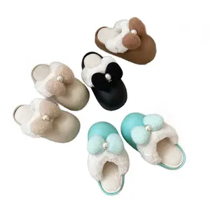 High quality autumn winter plush warm fur furry pearl women bedroom home flat slippers suppliers