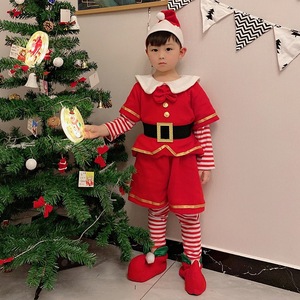 Disfraz de Duende Navideño para Niños, Vestido Rojo de Lana de Color Sólido, Traje para Actuaciones Preescolares, Niños y Niñas - Product Image 1