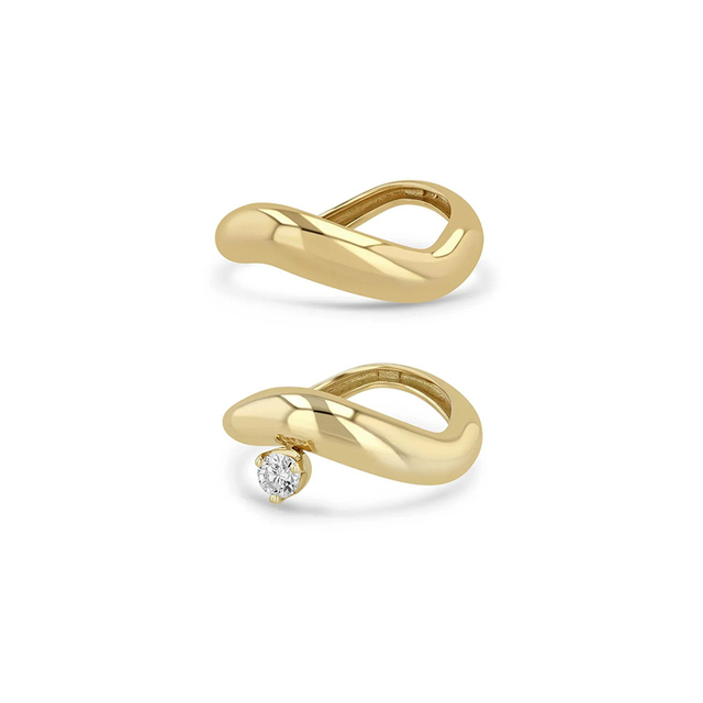 Gemnel 14K Gold Plated 925 Silver Prong CZ Wave Ring Hypoallergenic Curved Statement Band for Stacking Custom Stone Fine Jewelry