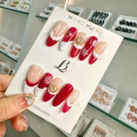 Faux ongles faits à la main en acrylique de Noël, 10 pièces, œil de chat rouge, père noël, flocon de neige, vente en gros